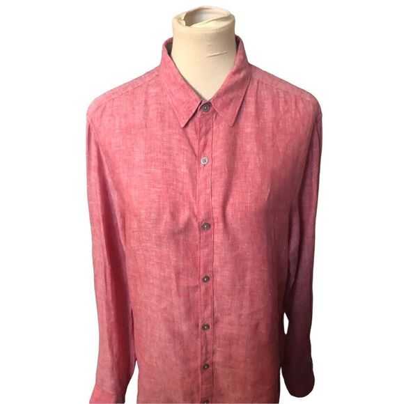 DKNY red/pink and white button down pure linen space dye chambray long sleeves - Picture 3 of 12